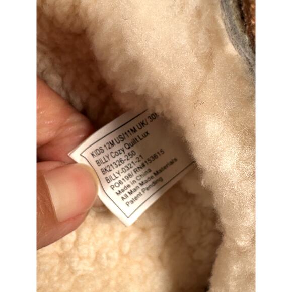 BILLY Cozy Quilt Lux Kids Boots US 12M Chestnut Suede Shearling Lined - Picture 5 of 9